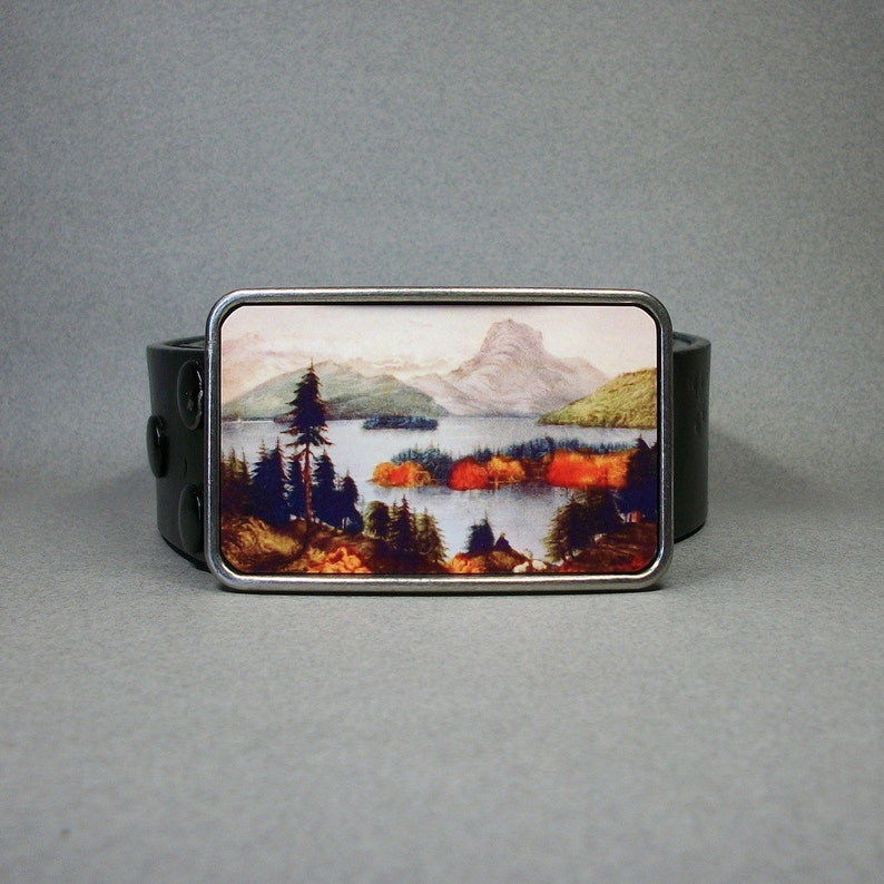 Belt Buckle American Wilderness Mountains Trees Lake image 5