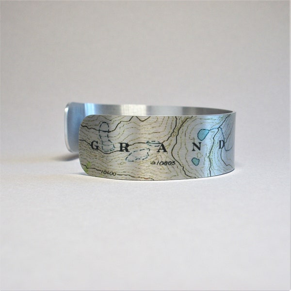 Grand Teton National Park Wyoming Map Cuff Bracelet Unique Hiking Gift for Men or Women