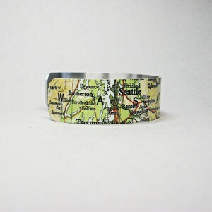 Washington Map Cuff Bracelet: Seattle Vintage Map Jewelry