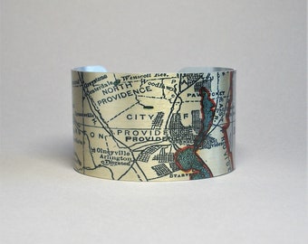 Providence Rhode Island Map Cuff Bracelet Unique Gift for Men or Women