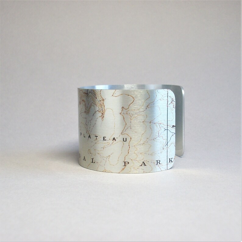 Yellowstone National Park Map Cuff Bracelet Wyoming Pitchstone Plateau Unique Waterfall Hiking Gift for Men or Women image 5