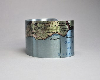 Amalfi Coast Salerno Sorrento Capri Italy Cuff Bracelet Vintage Map Gift for Men or Women