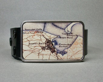 Belt Buckle Nantucket Massachusetts Map Unique Gift for Men or Women