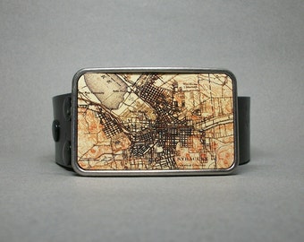 Belt Buckle Vintage Syracuse New York Map on Metal Unique Gift for Men or Women