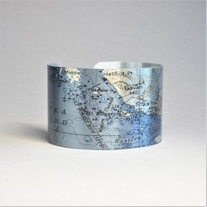 Sitka Alaska Map Cuff Bracelet Unique Custom Map Gift for Men or Women