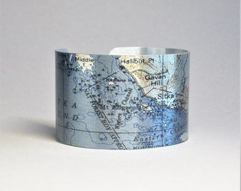 Sitka Alaska Map Cuff Bracelet Unique Custom Map Gift for Men or Women