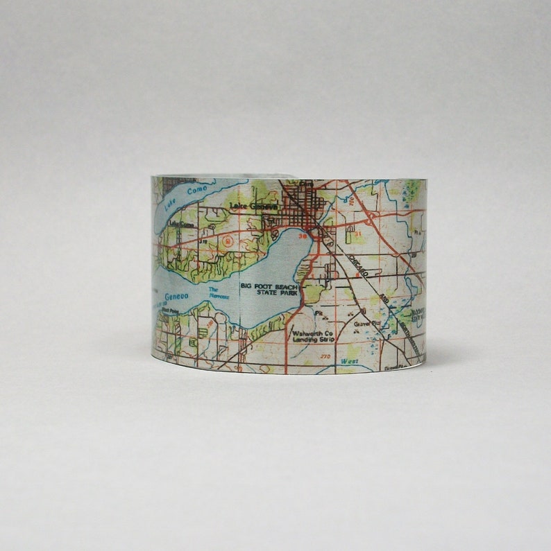 Lake Geneva Wisconsin Map Cuff Bracelet Unique Gift for Men or Etsy