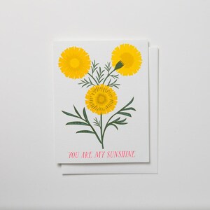 Cartão "Você é meu raio de sol" - Calêndulas amarelas douradas brilhantes