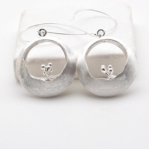 Sterling Silver Flower Long Earrings, Large Circle Earrings, Flower Jewelry, Wedding Lightweight Earrings, Boho Romantic Earrings for Her