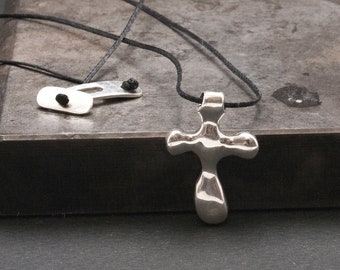 Cross Pendant Necklace for Men/Women, Minimal Black Thread Long Necklace Silver Cross Pendant, Religious Christian Cross, Cross Jewelry