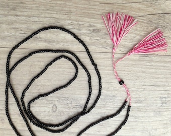 Long Delicate Black and Red Tassel Necklace, Men and Women Mala Necklace, Yoga Meditation, Boho Necklace, Tassel Jewelry