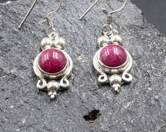 Sterling Silver and Red Ruby Dangle Earrings, Handmade Gemstone Earrings, Ruby Jewelry, July Birthstone Earrings Gift for Her