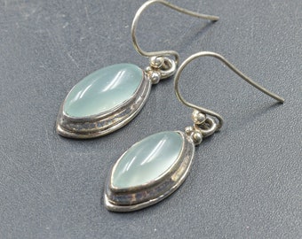 Light Teal Green Agate Dangle Earrings, Sterling Silver and Natural Agate Gemstone Earrings, Everyday Pastel Color Earrings, Agate Jewelry