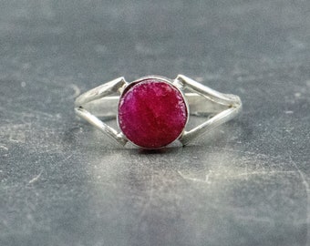 Red Ruby Delicate Sterling Silver Ring, Dainty Solitaire Ring, Gemstone Ring Gift for Her, Promise Ring, July Lucky Birthstone, Ruby Jewelry