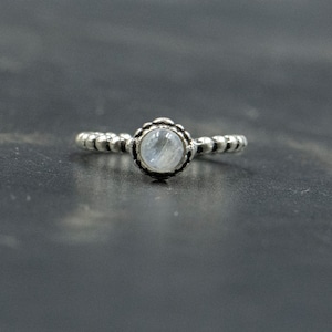 Dainty Moonstone Ring: Sterling Silver Minimalist Stacking Ring