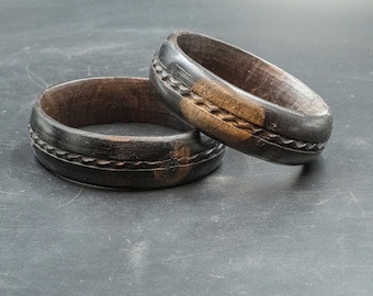 Wide Band Wood Bangle with Carved Detail, Vintage Big Chunky Statement Bracelet, Everyday Wooden Jewelry for Her