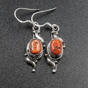 Sterling Silver and Red Coral Earrings, Tribal Boho Everyday Earrings, Coral Jewelry, Gift for Her