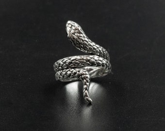 Snake Sterling Silver Wrap Band Ring for Men and Women, Boho Serpent Statement Ring, Snake Jewelry