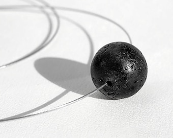 Black Lava Necklace, Single Bead Solitaire Necklace, Minimal Geometric Necklace, Simple Everyday Necklace, Santorini Black Lava Necklace