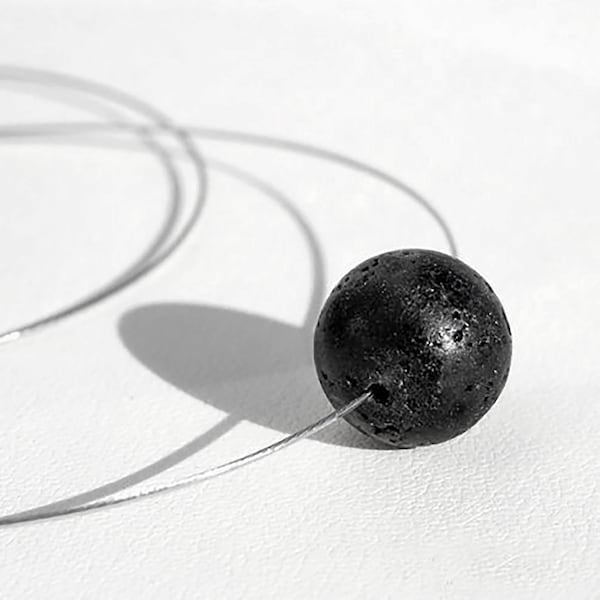 Black Lava Necklace, Single Bead Solitaire Necklace, Minimal Geometric Necklace, Simple Everyday Necklace, Santorini Black Lava Necklace