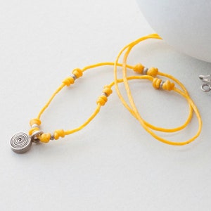 Sterling Silver Spiral Charm on Thin Yellow Thread Dainty Necklace, Minimalist Necklace for Men and Women image 3