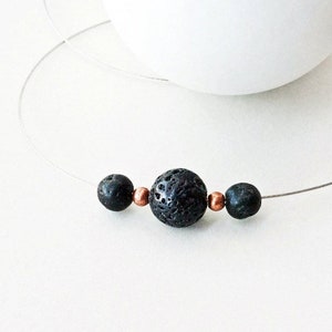 Black Lava Stone and Copper Minimalist Geometric Necklace, Simple Everyday Necklace for Him or Her, Lava Jewelry image 1