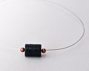Black Lava Stone Single Bead Minimalist Necklace, Men and Women Geometric Necklace, Simple Everyday Lava Jewelry Santorini