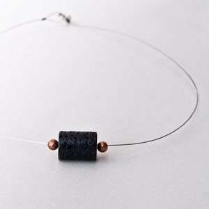 Black Lava Stone Single Bead Minimalist Necklace, Men and Women Geometric Necklace, Simple Everyday Lava Jewelry Santorini