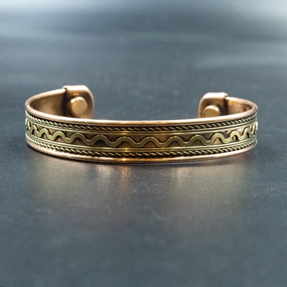 Copper and Brass Magnetic Cuff Bracelet Adjustable Copper