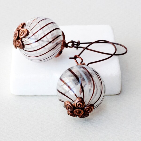 Earrings - Hollow Glass and Copper Earrings