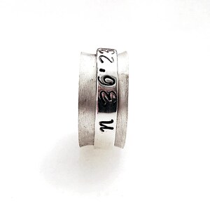 Personalized Coordinates Wide Band Ring, Personalized Jewelry, Men/Women Spinner Ring, Personalized Gift, Silver Custom Hand Stamped Ring image 6