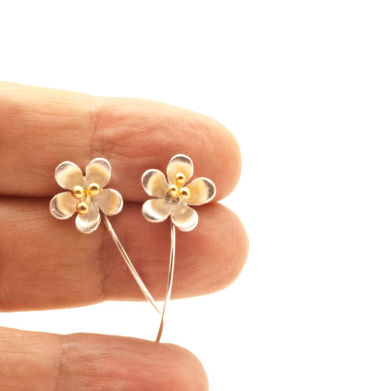 Sterling Silver Flower Earrings Flower Hoop Earrings Etsy