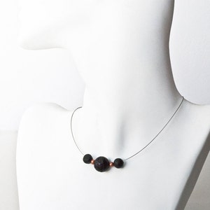 Black Lava Stone and Copper Minimalist Geometric Necklace, Simple Everyday Necklace for Him or Her, Lava Jewelry image 4