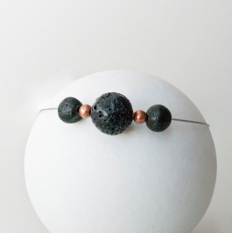 Black Lava Stone and Copper Minimalist Geometric Necklace, Simple Everyday Necklace for Him or Her, Lava Jewelry image 2