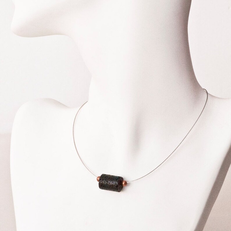 Black Lava Stone Single Bead Minimalist Necklace, Men and Women Geometric Necklace, Simple Everyday Lava Jewelry Santorini image 4