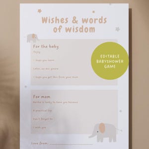 Babyshowerspel - Wishes and Words of Wisdom - Genderneutraal - Modern beige dierenontwerp