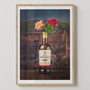 Rhum Barbancourt 4 lata I wydruk artystyczny | Dekoracja wózka barowego | Sztuka ścienna do baru domowego | Plakat Man Cave | Sztuka ścienna z alkoholem | Prezent artystyczny z rumem