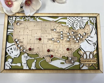 Personalizable U.S. Baseball Stadium Map!  MLB Bucket List Tracker!  Track Your Ballpark Adventures!