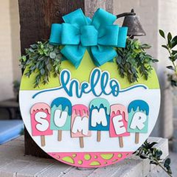 43 Dive into Fun with These Easy Popsicle Stick Crafts for Kids 12 DIY Summer Door Hanger Paint Kit Hello Summer Popsicle Sign Layered…