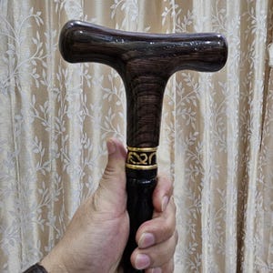 Hand Carved Wooden Walking Stick - T-Handle - 36 inch