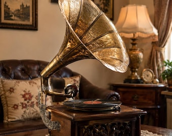 Vintage Gramophone | Antique Style Record Player | Retro Home Decor | Collectible Phonograph |Classic Music Gift