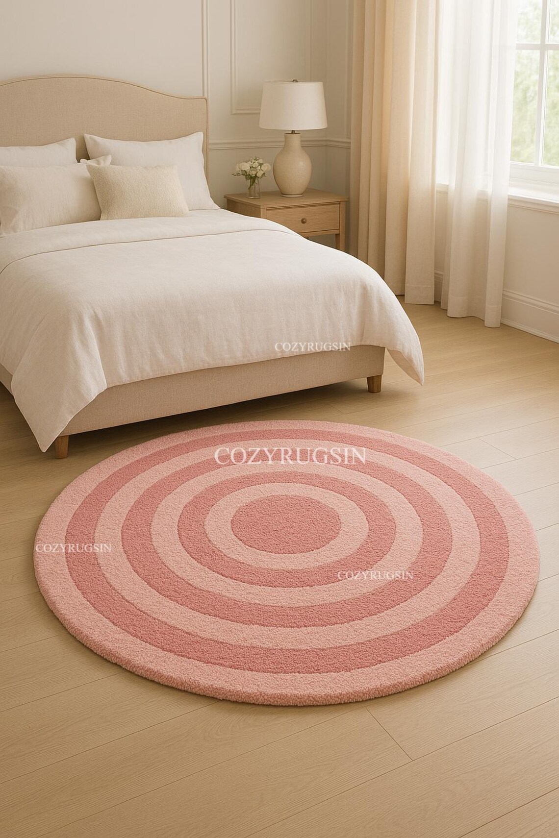 Round Pink Circle Rug – Modern Geometric Bedroom Rug, Soft Area Carpet ...