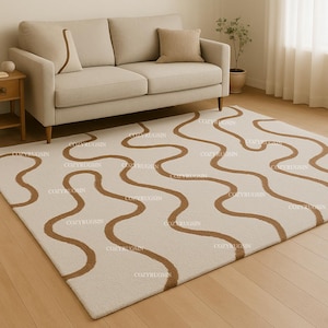 Modern Wavy Rug Hand-Tufted 100% Wool Handmade Area Rug Carpet for Home| Bedroom Rug| Living Room Rug| Kids Carpet