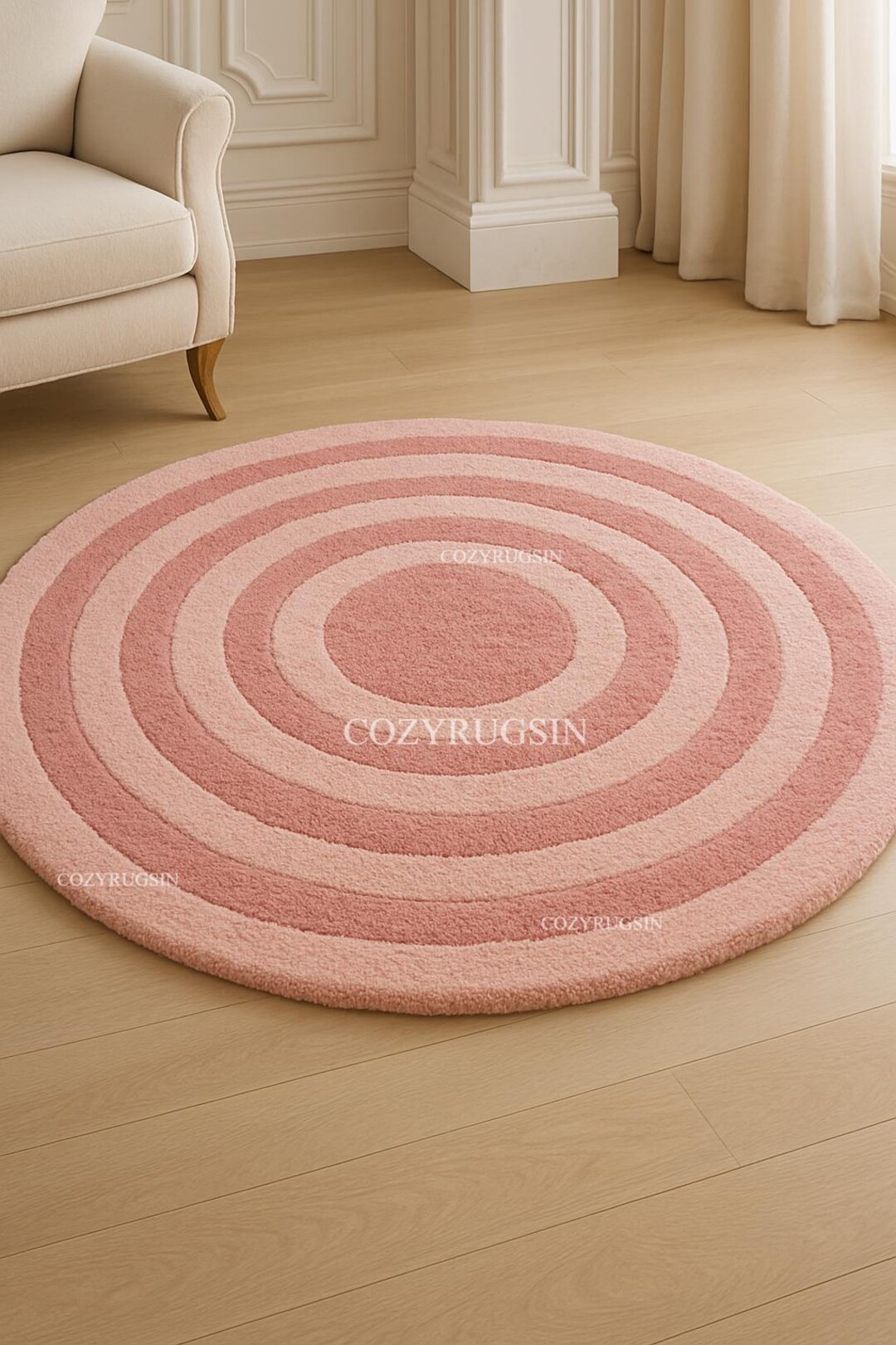 Round Pink Circle Rug – Modern Geometric Bedroom Rug, Soft Area Carpet ...