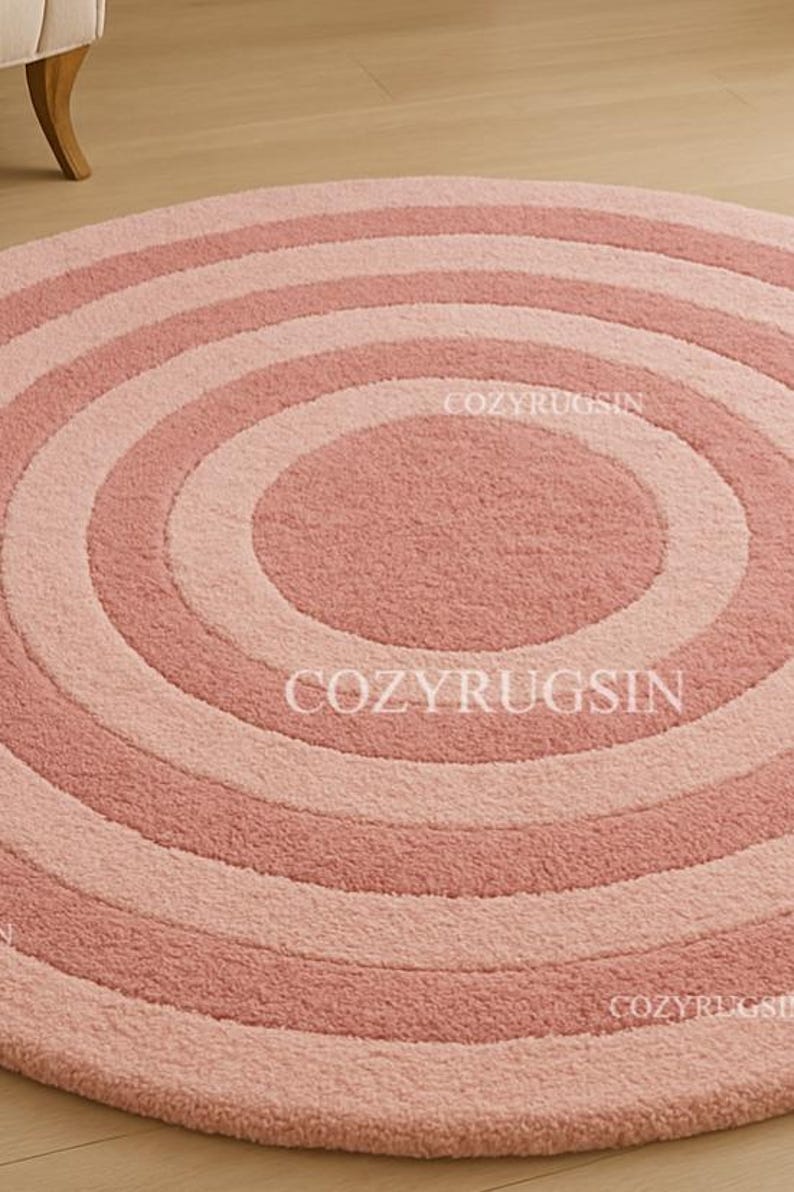 Round Pink Circle Rug – Modern Geometric Bedroom Rug, Soft Area Carpet ...