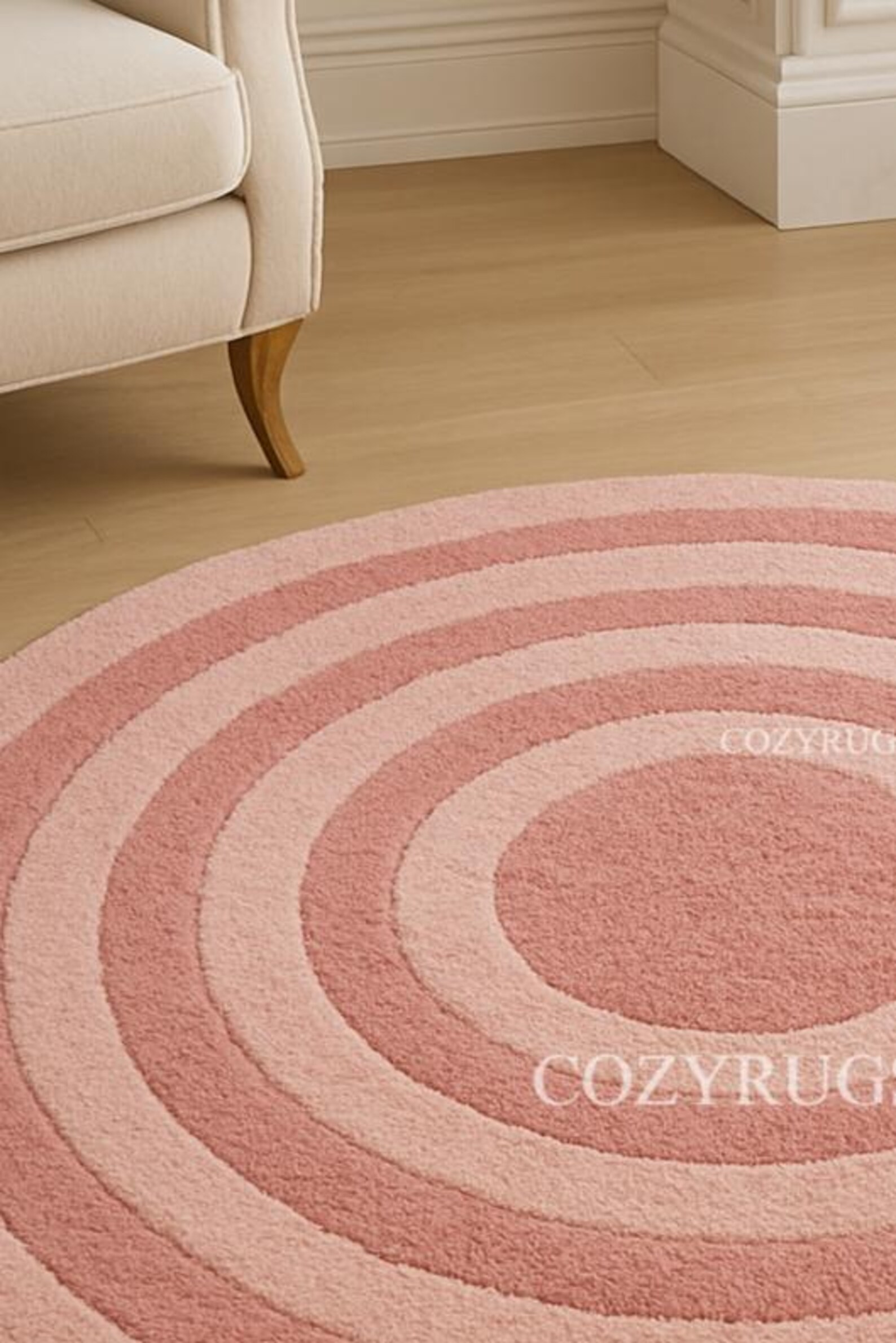 Round Pink Circle Rug – Modern Geometric Bedroom Rug, Soft Area Carpet ...