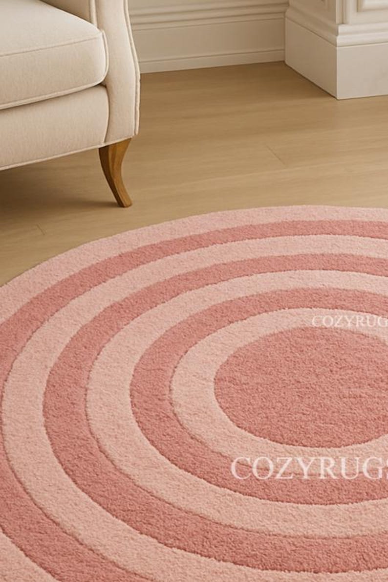 Round Pink Circle Rug – Modern Geometric Bedroom Rug, Soft Area Carpet ...