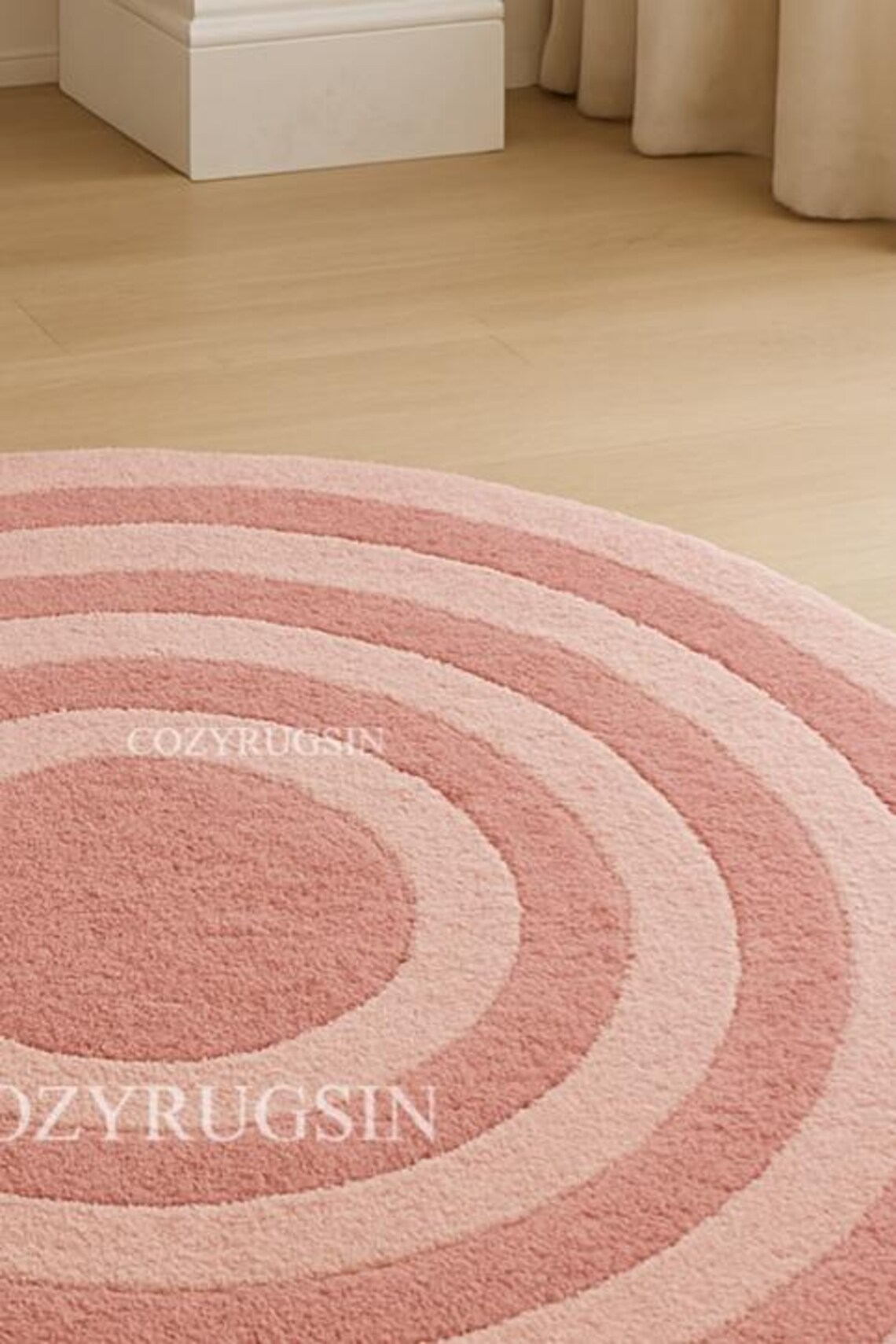 Round Pink Circle Rug – Modern Geometric Bedroom Rug, Soft Area Carpet ...