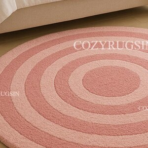Round Pink Circle Rug – Modern Geometric Bedroom Rug, Soft Area Carpet ...
