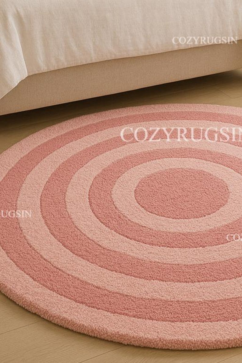 Round Pink Circle Rug – Modern Geometric Bedroom Rug, Soft Area Carpet ...